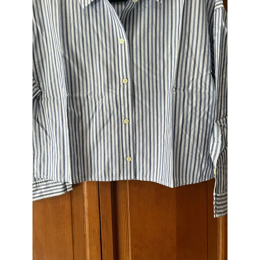 NWT Everlane Women's The Woven Pajama Top Long Sleeve White/Blue Stripe Size S
